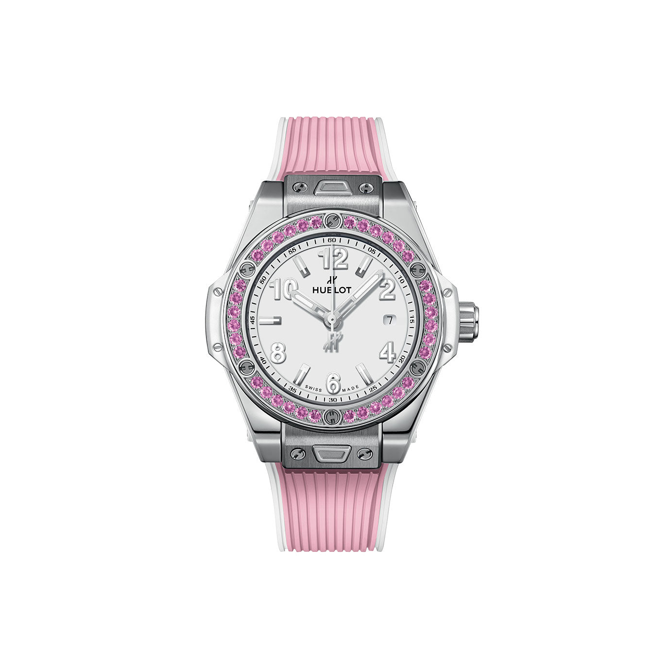 Unworn Hublot Big Bang One Click Joyful Steel Pink 33, 485.SP.2210.RX.1233, box and papers