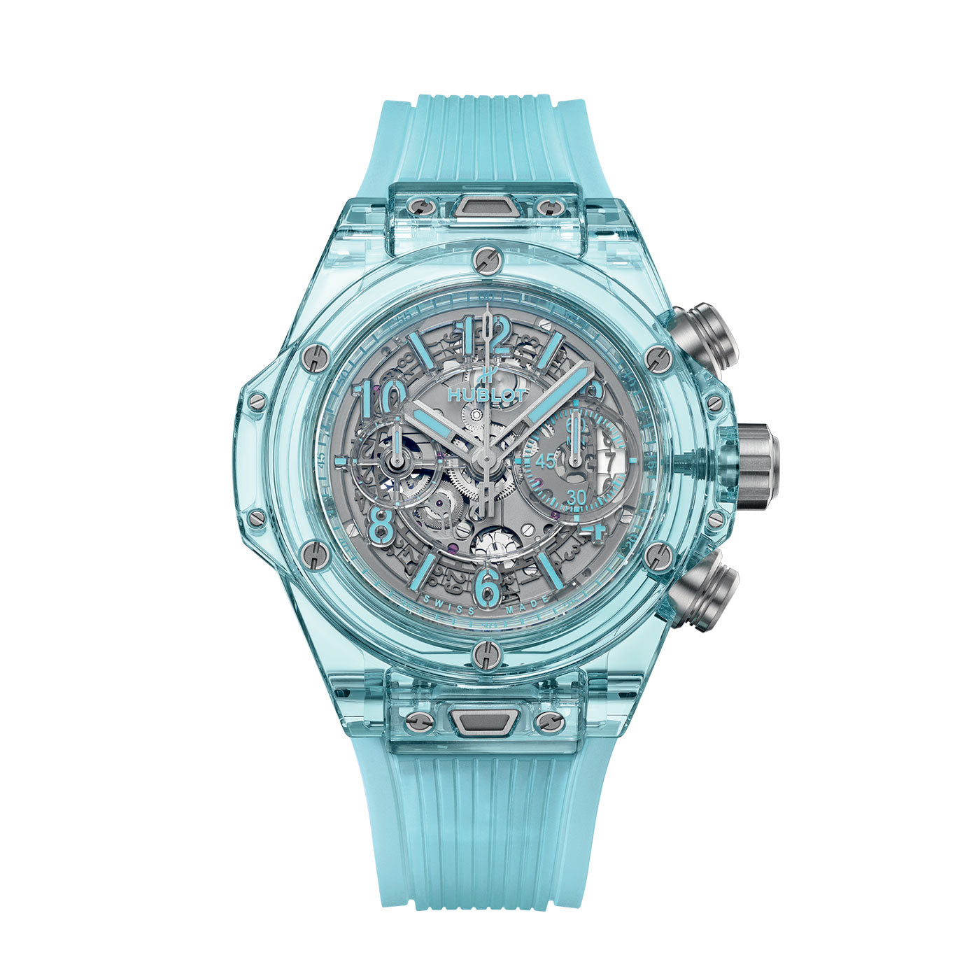 Unworn Hublot Big Bang Unico Water Blue Sapphire 44, 421.JL.4890.RT, box and papers