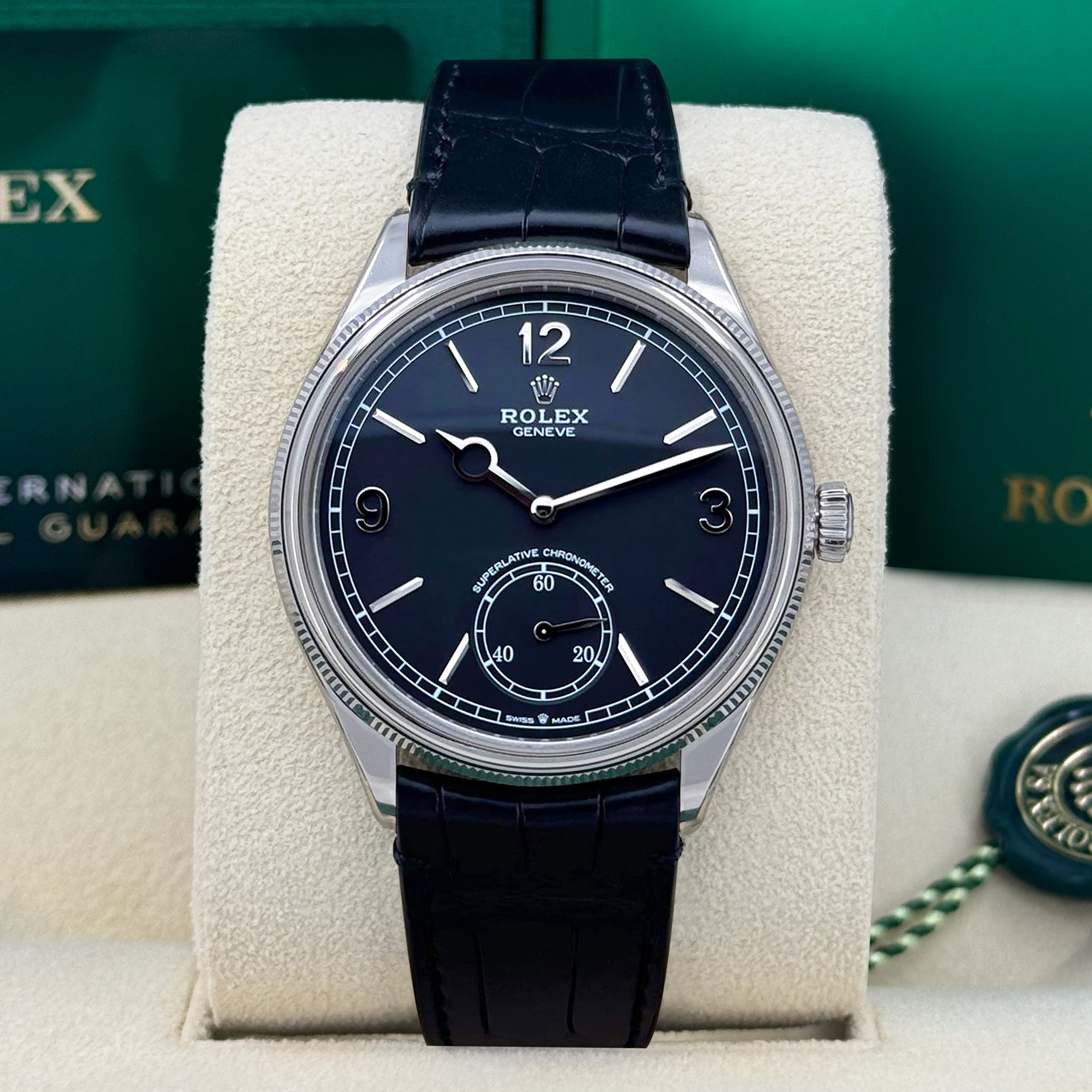 Unworn Rolex Perpetual 1908, 39mm, 18k White Gold, Ref# 52509-0002