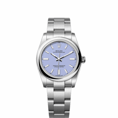 Unworn 2025, Rolex Oyster Perpetual, Oystersteel, 34mm, Lavender dial, Domed Oyster, Ref# 124200-0008, box and papers
