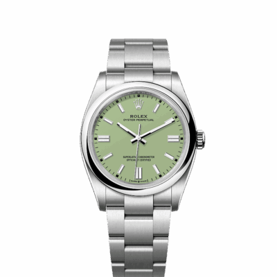 Unworn 2025, Rolex Oyster Perpetual, Oystersteel 36mm, Pistachio-green dial, Domed Oyster, Ref# 126000-0011, box and papers